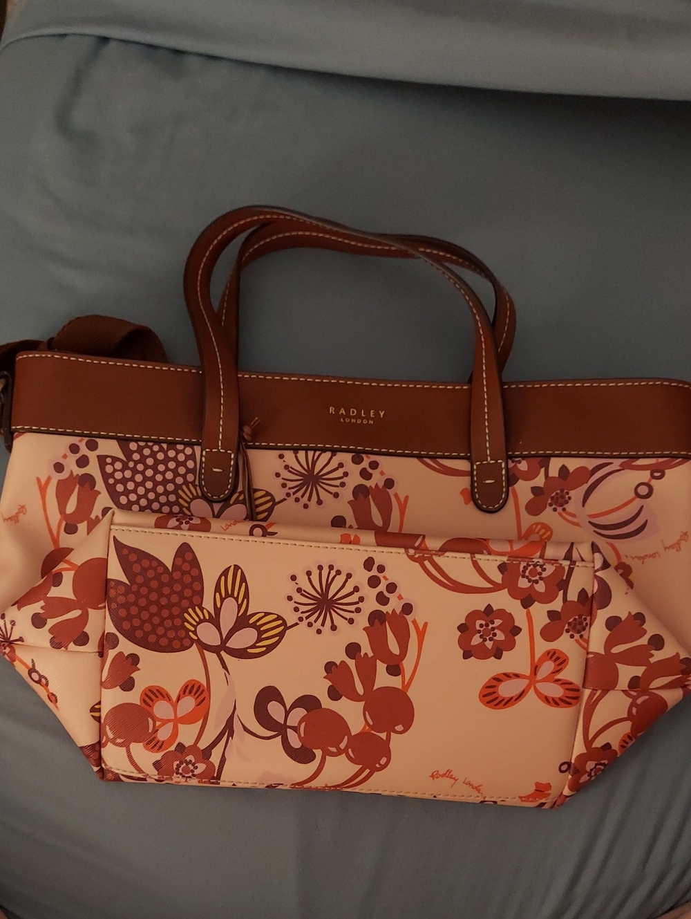 NWOT RADLEY LONDON Pink Floral Tote with Brown Trim